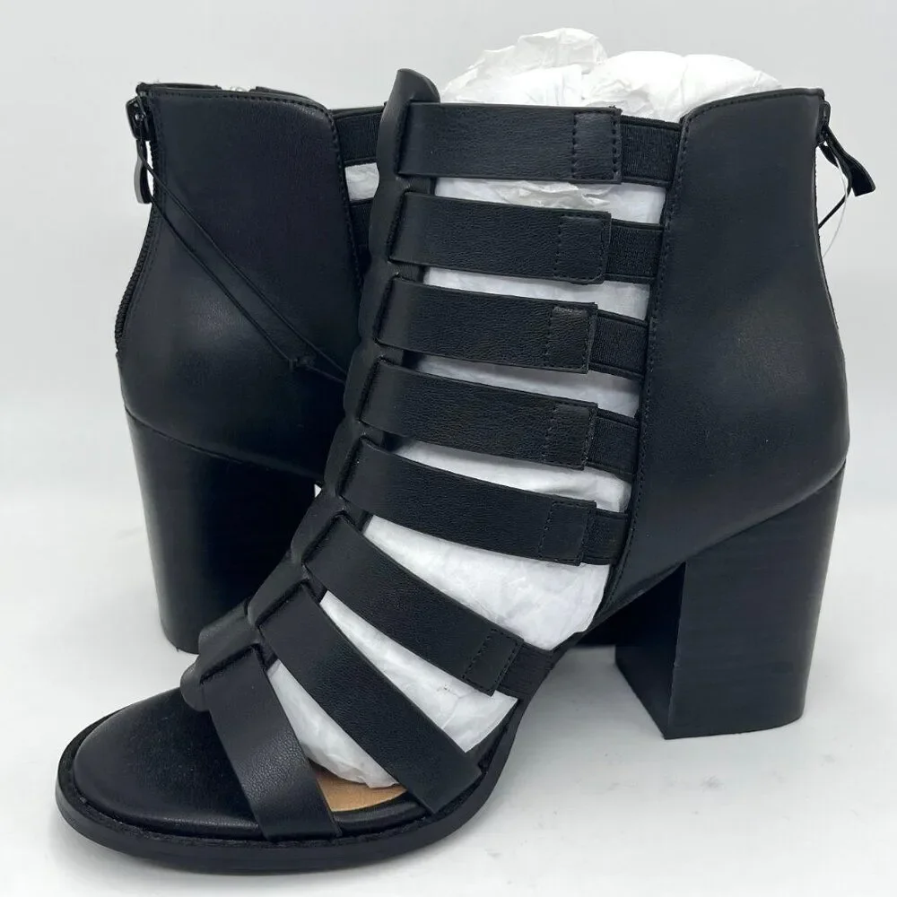 New Torrid Black Side Zip Caged Block Heels - Size 8W